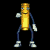 Animated pixel art character with golden cylindrical body, blue limbs, and white hands/feet performing various poses against black background.
