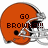 Pixelated orange football helmet with white and black accents, displaying 'GO BROWNS!!!' text in dark brown block letters.