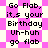 Pixelated text repeats 'Go Flab, it's your Birthday Uh-huh go flab' over a pink and white checkered background with shifting diamond patterns.