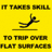 Yellow background with black text and a falling figure icon, repeated in four showing different animation frames
