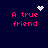 A dark blue background displays four identical 'A true friend' text blocks with a white heart, white starburst, white dots, and plain text in each quadrant.
