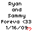 Pixelated text displays "Ryan and Sammy Foreva <33 1/16/09" with red heart symbols, arranged in a of three and three on a white background