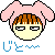 Pixel art contact sheet of four animated frames showing a character with pink bunny ears and brown hair, each frame displaying slight variations in facial expression and blue text below.