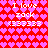 Red background with repeating pink heart pattern, white text "I love zack (33333)" in two mirrored sections.