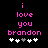 Pixelated pink text reads 'i love you brandon' over five white and gray heart icons on a black background.