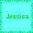 A static pixel art image with a light cyan background, green border, and four instances of the name "Jessica" in green text.