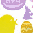 Pixelated Easter-themed buddy icon featuring colorful eggs, a bunny silhouette, and text reading 'easter is in march' on red background.