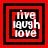 Four identical square arranged in a , each containing red and black borders with white text reading 'live laugh love' in a pixelated style