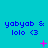 A static image with cyan background displaying repeated text 'yabyab & lolo <3' in blue pixelated font, with pink star-like animations appearing and disappearing below each text block.