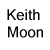 Black-and-white image of a person in dark suit and light shirt with multiple poses, text "Keith Moon" on left and "Drum God" on right.