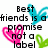 Pixelated text reads "Best friends is a promise not a label" with pink hearts, blue birds, and green leaves on white background.
