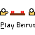 Pixelated animation of a yellow and white object with red accents on a gray background, repeating text below.