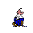 Animated contact sheet of a cartoon character in blue pants and white shirt performing a walking motion across 18 frames on gray background