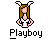 Pixel art of a figure with brown hair, bunny ears, and pink-and-black clothing beneath the text 'Playboy'.