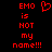 Red pixelated text on black background reads 'EMO is NOT my name!!!' with a heart symbol above the left side of the text.