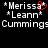 Pixelated text displays names and surnames with a red heart symbol over one name, set against a black background.