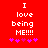 Red background with white pixelated text reading "I love being ME!!!" and five purple stars below, two versions differ in star arrangement.
