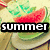 A pixelated image of a watermelon slice on a plate with text overlays reading 'summer', '08', 'gunna be great BABY!!'