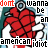 A 48x48 pixel animated contact sheet showing six frames of a red cartoon character with white gloves holding a grenade, surrounded by repeated text "don't wanna be an american idiot" in black and red lettering on a gray background.