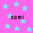 Pink background with light blue stars and repeated black text 'sami' in pixelated font.