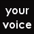 Black background with white text reading 'your voice is the that rocks my world' and a right-side showing headphones, musical notes, and blue-outlined 'music' over grassy ground