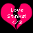 Two identical pink broken heart icons with white text "Love Stinks!" and a small heart symbol, displayed side-by-side on a black background.