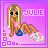 Pixel art contact sheet of a 4x3 grid showing animated frames of a cartoon character named Julie in various poses on a purple background with pink text.