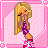 Pixel art of a blonde woman in purple top and pink boots standing on left, surrounded by repeated 'Drama Queen!' text blocks on pink dotted background.