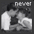 A 4x4 contact sheet of grayscale animated frames showing a couple in an intimate pose with changing text above them, forming the phrase "never hold back... you never know what love has in store".