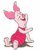 Pixelated cartoon piglet character in red outfit with pink ears and snout, sitting pose on white background.