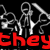 Black background with white line-drawn figures holding question marks, red text 'they are' and 'tche' in pixelated font.