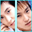Static 64x64 pixel buddy icon showing a split-frame close-up of two individuals' faces with light skin tones, brown hair, and visible facial features including eyes, eyebrows, noses, mouths, and hands near the face.
