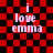 Red and black checkered background with white text reading "i love emma" in four identical arranged in a