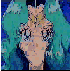Animated sequence of a teal-haired character with star-shaped hair accessory performing actions against blue background, including close-up expressions and shield-wielding poses.