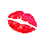 Red pixelated lips with a white stripe appear above pink letters spelling 'L A U R E N' on a white background.