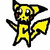 Pixelated yellow cartoon character with black outline, red cheeks, and lightning bolt tail in four distinct poses.