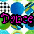 Pixelated image with pink text on a colorful background of blue, green, and black shapes.