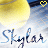Yellow tennis ball with textured surface above blue cursive text 'Skylar' on light blue background, repeated in pattern