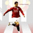 Pixelated figure in red long-sleeve shirt and white pants kicking a soccer ball with right foot, arms extended horizontally.