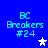 Blue background with cyan text 'BC Breakers #24' and a white star icon that changes to purple in the second frame.