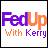 Two side-by-side animated frames of a pixelated 'FedUp With Kerry' logo with color-shifted text on white background.