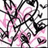 Pixelated abstract composition of black and pink shapes on white background with no discernible figures or text.