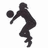 Black silhouette of a person holding a ball in mid-air pose, with one leg bent and the other extended downward.