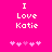 Pixelated text "I Love Katie" on bright pink background with two of pixel hearts below