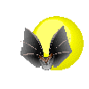 A bat with dark gray wings and a light gray body flies against a bright yellow circular background, shown in six sequential poses.