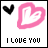 A 4x4 contact sheet of a pixelated animated icon featuring pink hearts, black heart outlines, and "I LOVE YOU" text with varying letter colors across frames.