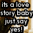 A static image shows a woman in a white dress standing near with text overlay reading "its a love story baby just say yes!"