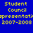 Blue background with yellow pixelated text reading "Student Council representation 2007-2008" in four identical , two showing a red gradient overlay on the lower-left