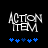 Two side-by-side pixelated text displays reading "ACTION ITEM" with blue star icons below, differing in star arrangement.