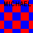 Red and blue checkered pattern with four instances of the text "MICHAEL" in black pixelated font across different sections.